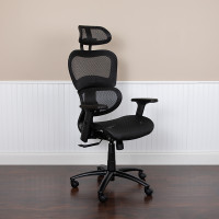 Flash Furniture H-LC-1388F-1K-BK-GG Ergonomic Mesh Office Chair with 2-to-1 Synchro-Tilt, Adjustable Headrest, Lumbar Support, and Adjustable Pivot Arms in Black
